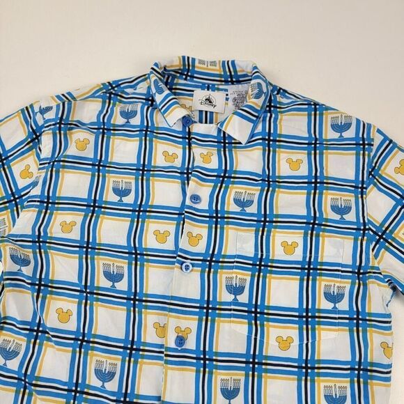 Disney Parks 2023 Mickey Mouse Icon Hanukkah Woven Button Up Shirt Men Sz Small - Picture 3 of 10